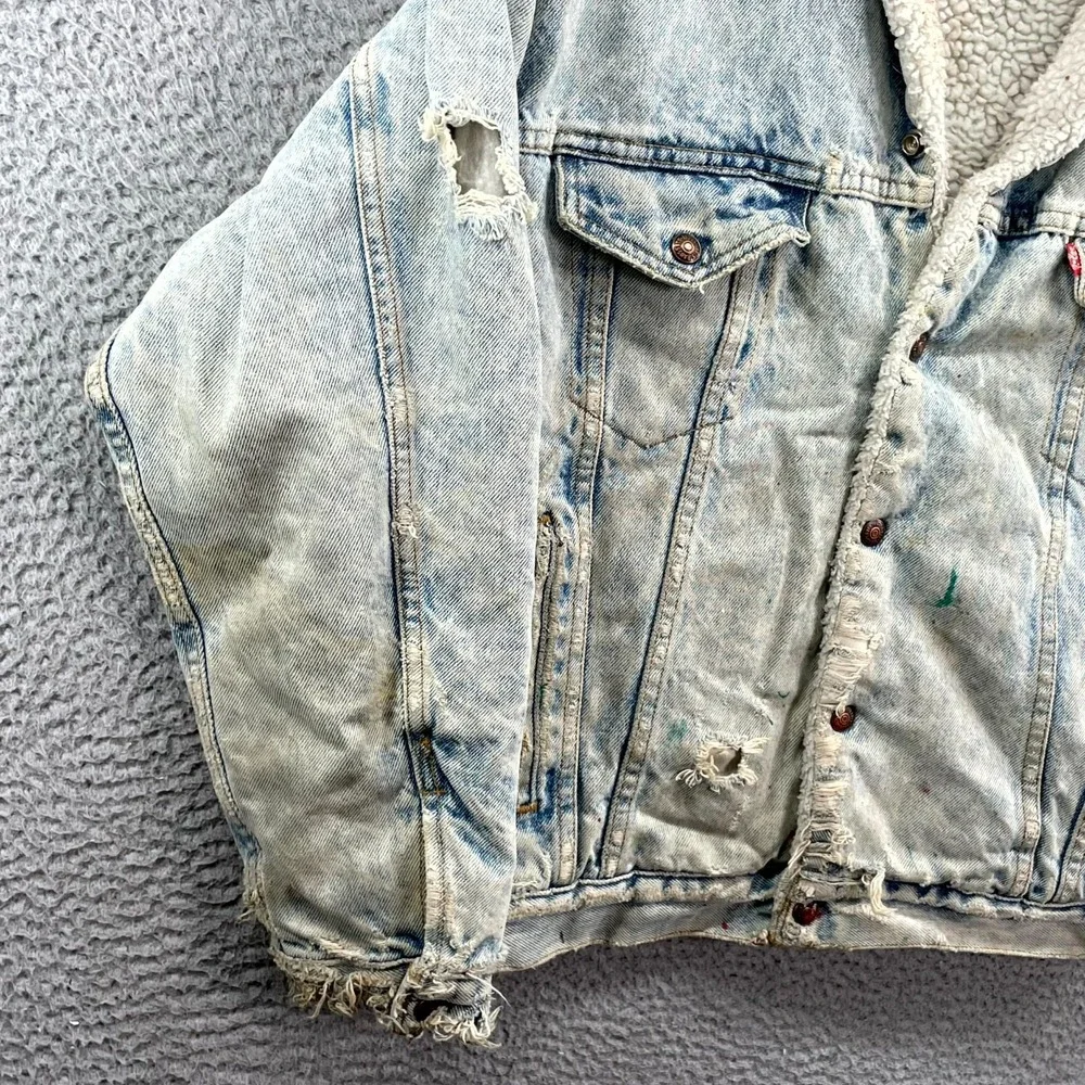 VTG Levi's Trucker Jacket Mens M Acid Wash Sherpa‎ Lined Distressed Western USA
